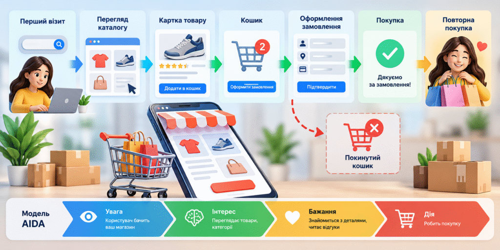 Что такое воронка продаж в eCommerce — и чем она отличается от AIDA